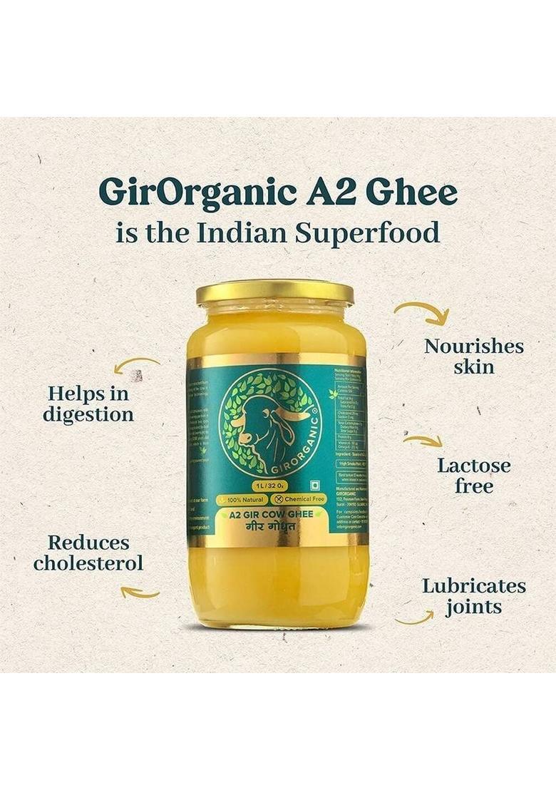 Girorganic Gir Cow Ghee 1 Ltr Glass Bottle (910 G)