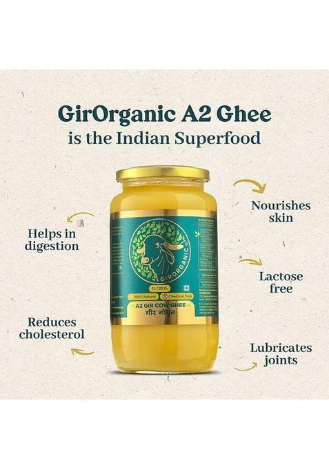 Girorganic Gir Cow Ghee 1 Ltr Glass Bottle (910 G)