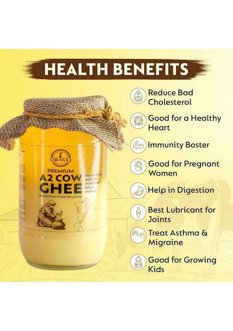 Virasat A2 Ghee 500 Gm Glass Bottle (500 G) - Indya