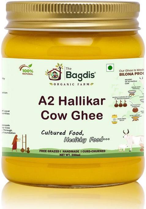 The Bagdis Organic A2 Hallikar Cow Ghee | Bilona Method 100% Natural, Handmade Glass Bottle (200 Ml)