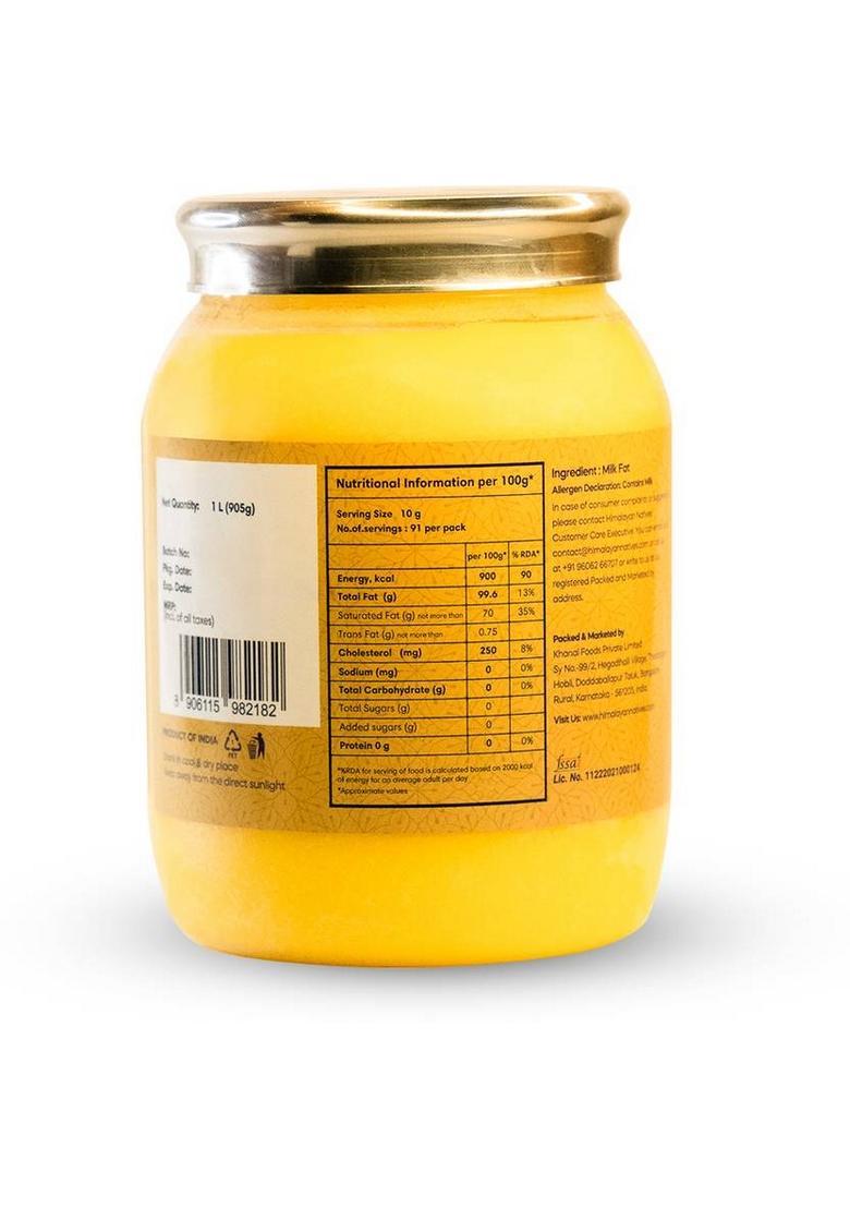 Himalayan Natives 100% Natural Pahadi Cow Ghee Plastic Bottle (1 L)