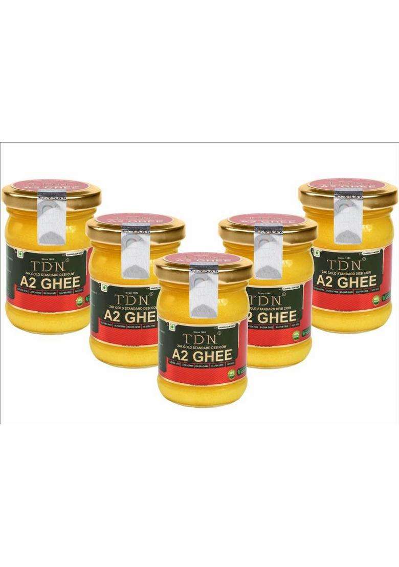 Tdn A2 Bilona Ghee|Organic Desi Cow Ghee|A2 Ghee|Bilona Ghee Glass Bottle (120 Ml, Pack Of 5) - Indya