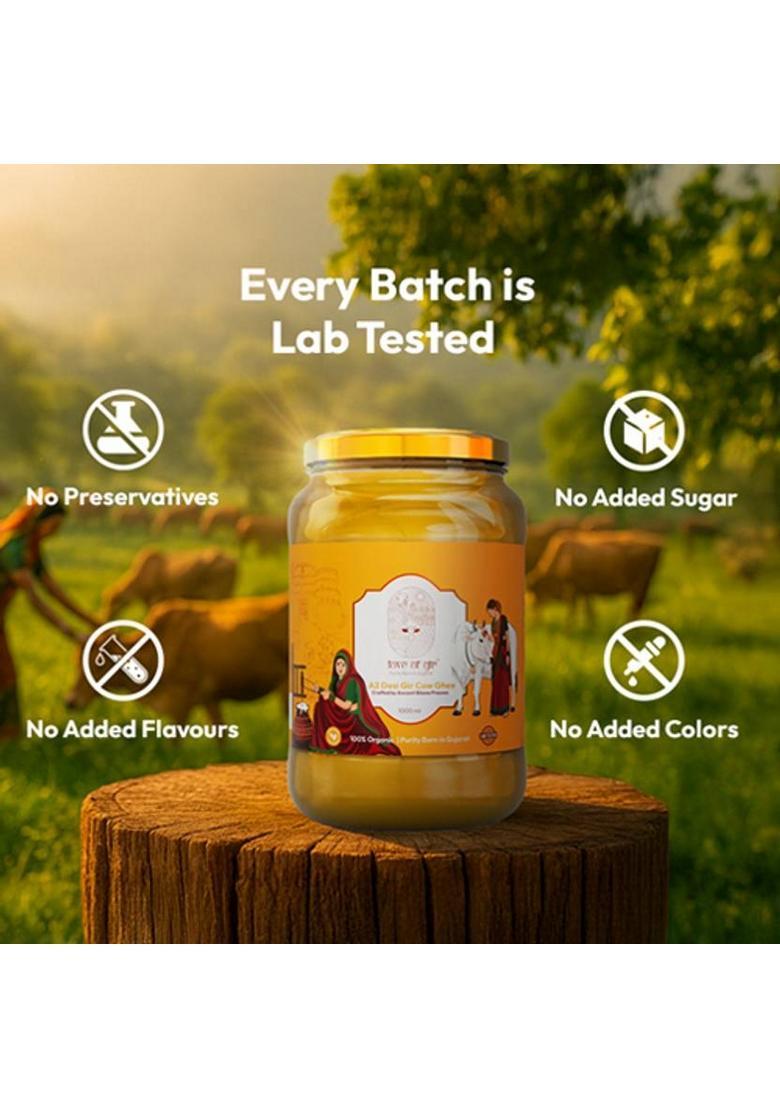 Love Of Gir A2 Desi Cow Ghee 100% Pure & Natural | Traditional Bilona For Health Glass Bottle (1 L)