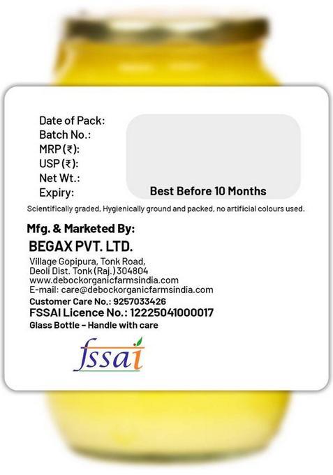 Debock Organic Farm A2 Gir Cow Ghee Free Grazed, Hand Made Glass Bottle (25 G)