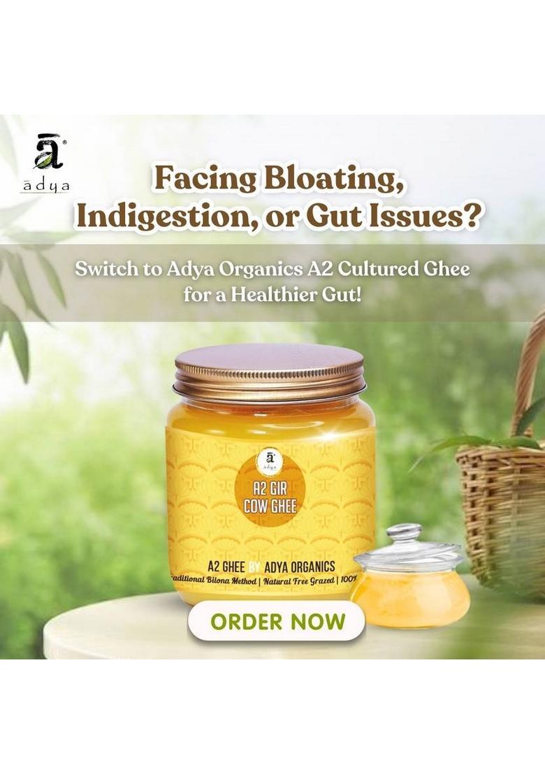 Adya Organics A2 Gir Cow Ghee 100% Pure & Organic Glass Bottle (500 G)
