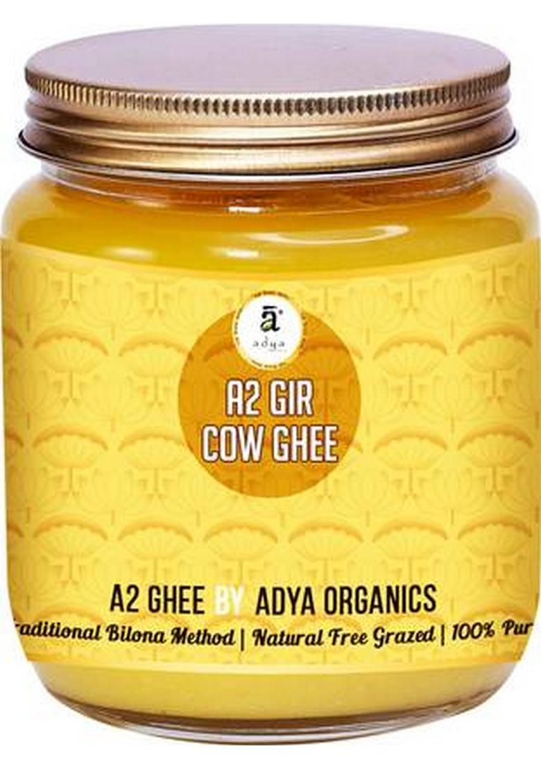 Adya Organics A2 Gir Cow Ghee 100% Pure & Organic Glass Bottle (500 G)