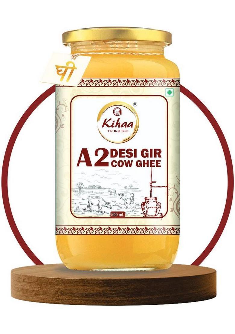 Kihaa Premium A2 Gir Cow Ghee 1L | Rich In Nutrients Authentic And Traditional Glass Bottle (500 Ml)
