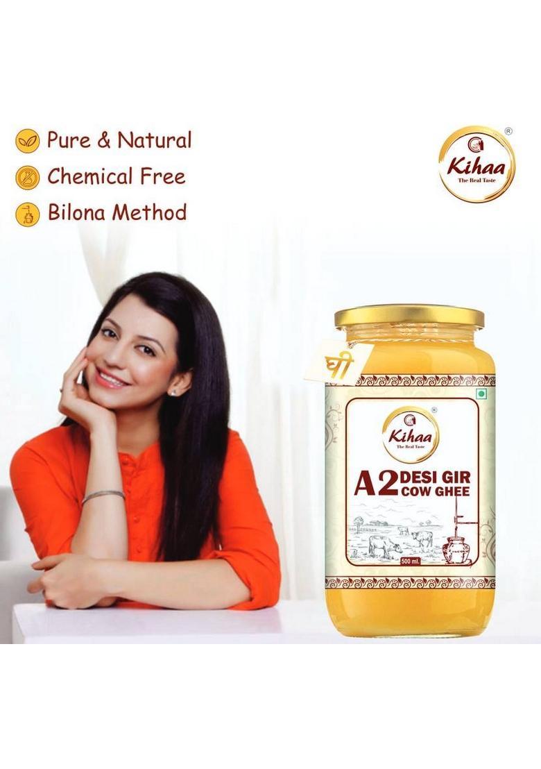 Kihaa Premium A2 Gir Cow Ghee 1L | Rich In Nutrients Authentic And Traditional Glass Bottle (500 Ml)
