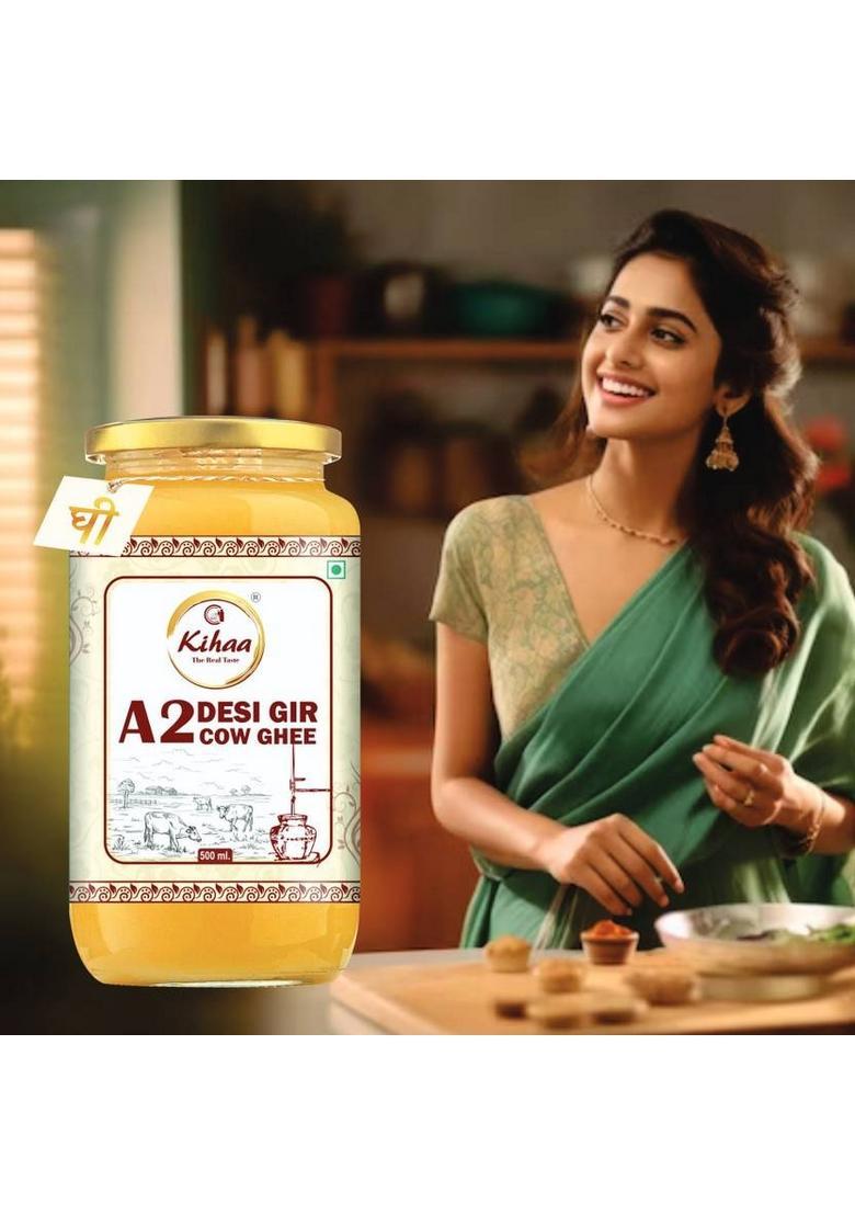 Kihaa Premium A2 Gir Cow Ghee 1L | Rich In Nutrients Authentic And Traditional Glass Bottle (500 Ml)