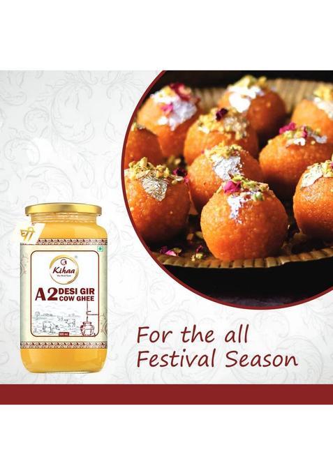 Kihaa Premium A2 Gir Cow Ghee 1L | Rich In Nutrients Authentic And Traditional Glass Bottle (500 Ml)
