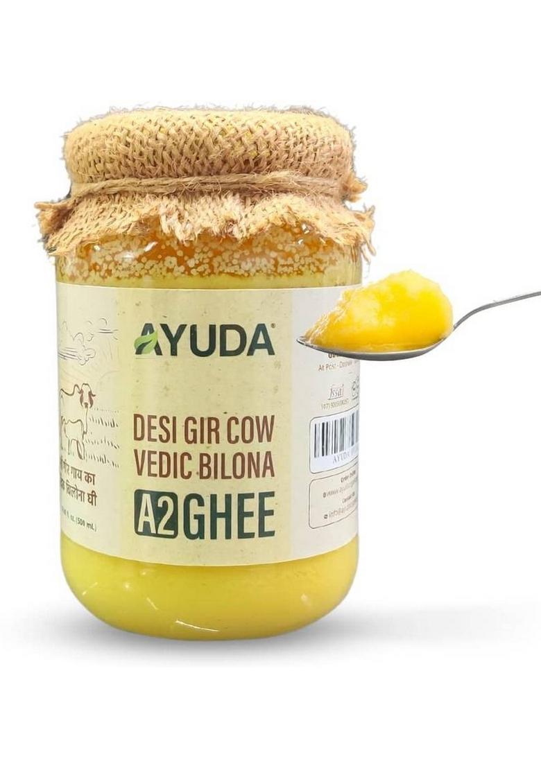 Ayuda A2 Desi Cow Ghee I Healthy & Pure Homemade Curd Churned Easily Digestible Glass Bottle (500 Ml)