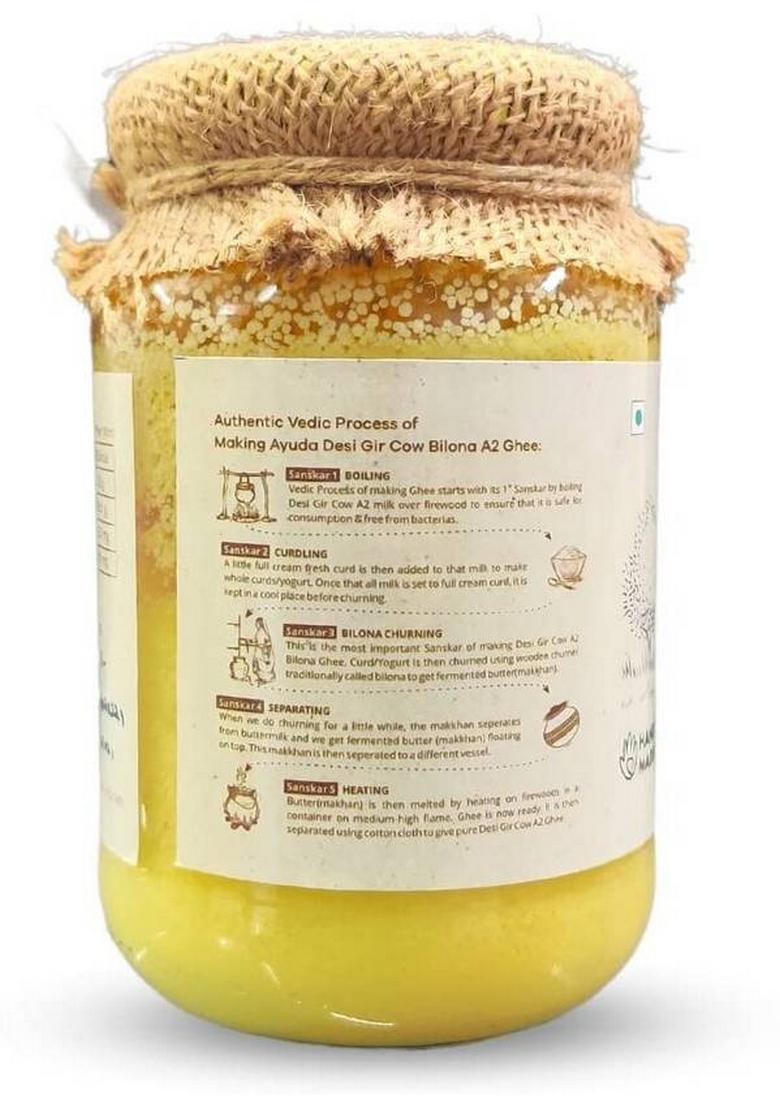 Ayuda A2 Desi Cow Ghee I Healthy & Pure Homemade Curd Churned Easily Digestible Glass Bottle (500 Ml)