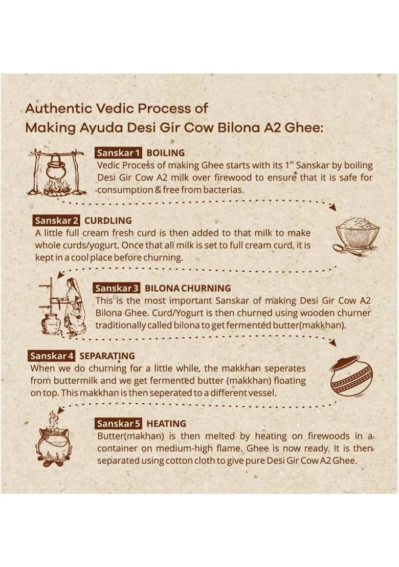 Ayuda A2 Desi Cow Ghee I Healthy & Pure Homemade Curd Churned Easily Digestible Glass Bottle (500 Ml)