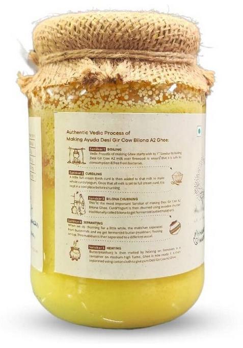 Ayuda A2 Desi Cow Ghee I Healthy & Pure Homemade Curd Churned Easily Digestible Glass Bottle (500 Ml)