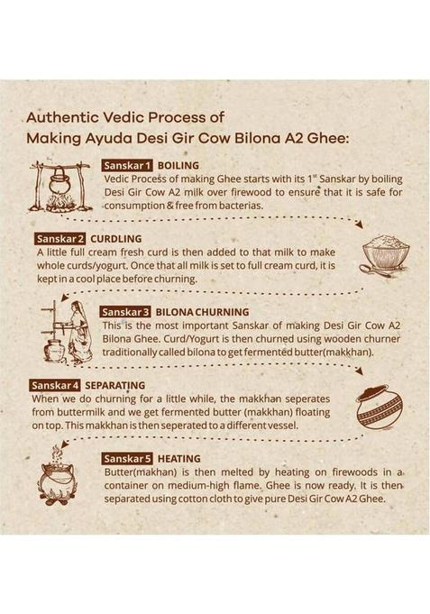 Ayuda A2 Desi Cow Ghee I Healthy & Pure Homemade Curd Churned Easily Digestible Glass Bottle (500 Ml)