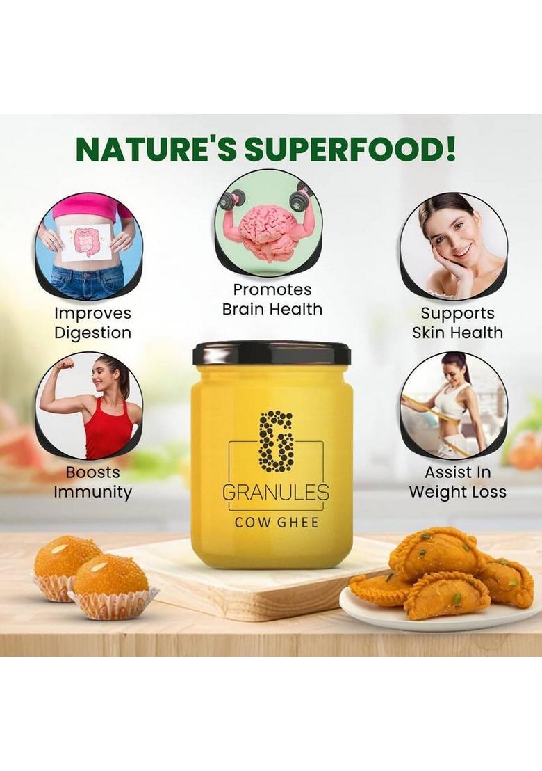 Granules Pure Cow Ghee 500Ml | Natural Desi Organic & Healthy Glass Jar Bottle (455 G)