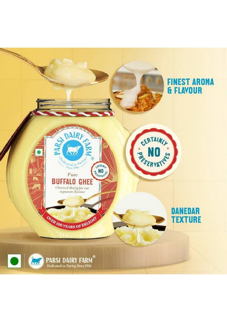 Parsi Dairy Farm Buffalo Ghee: Pure And Traditional Desi Ghee, 100% Vegetarian & No Preservative Ghee Glass Bottle (500 Ml)