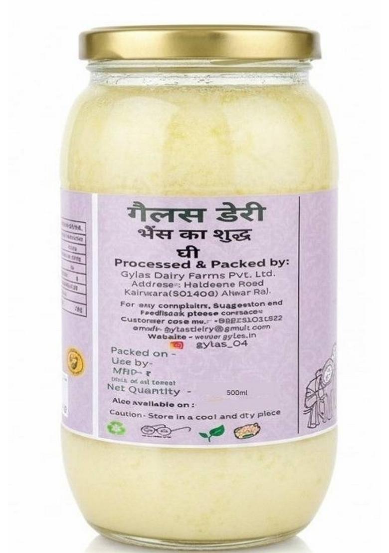 Gylas 100% Pure Buffalo Ghee Glass Bottle (500 Ml)