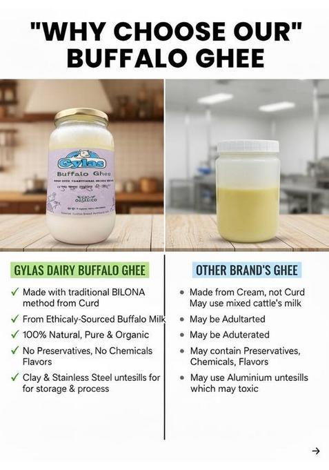 Gylas 100% Pure Buffalo Ghee Glass Bottle (500 Ml)