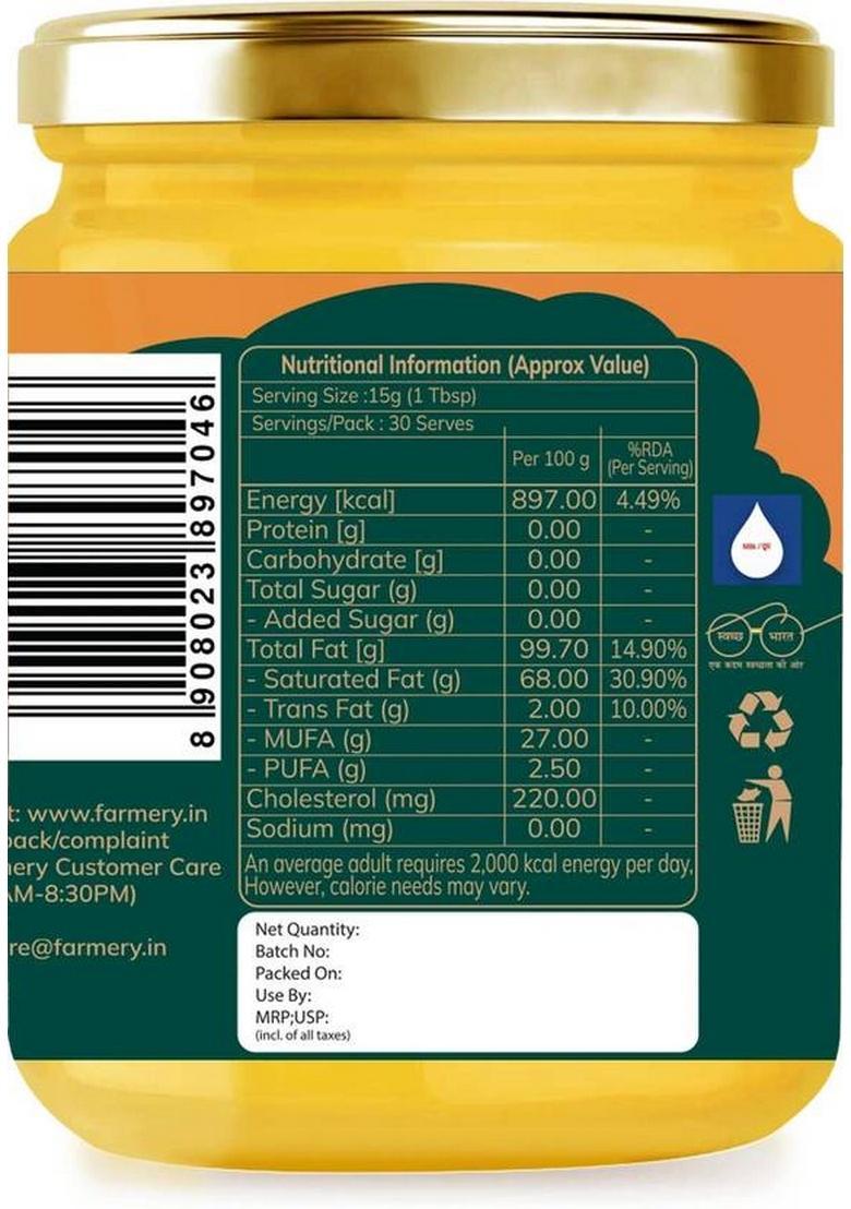 Farmery Desi Cow Ghee 500Ml | Pure Made From Milk Natural & Preservative-Free Mason Jar (500 Ml)