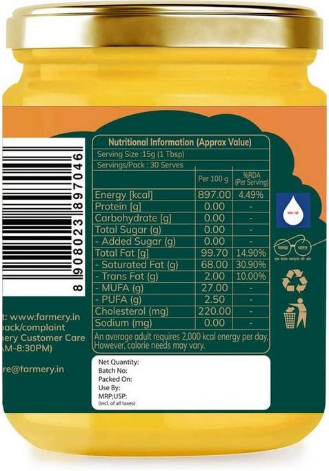 Farmery Desi Cow Ghee 500Ml | Pure Made From Milk Natural & Preservative-Free Mason Jar (500 Ml)