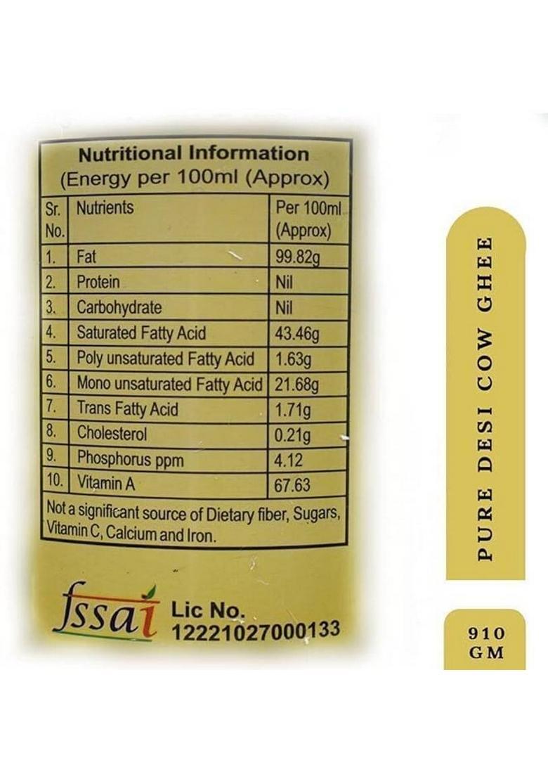 Gavyratan Desi Cow A2 Ghee 100% Organic In Bilona Method Can (1 L, Pack Of 4)