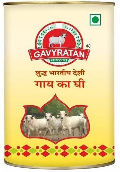 Gavyratan Desi Cow A2 Ghee 100% Organic In Bilona Method Can (1 L, Pack Of 4)
