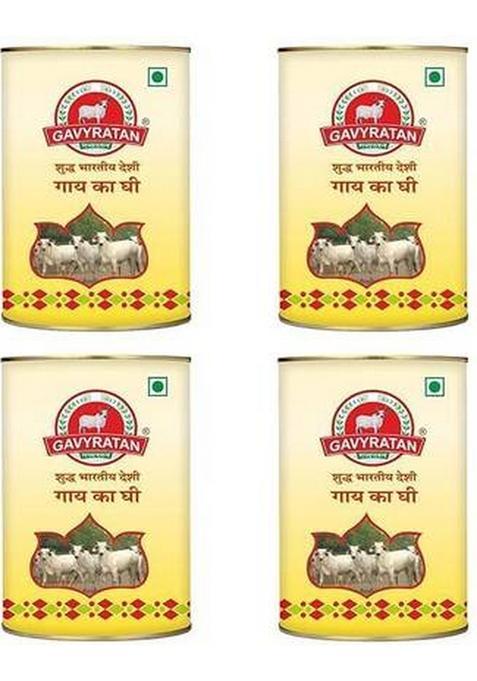 Gavyratan Desi Cow A2 Ghee 100% Organic In Bilona Method Can (1 L, Pack Of 4)