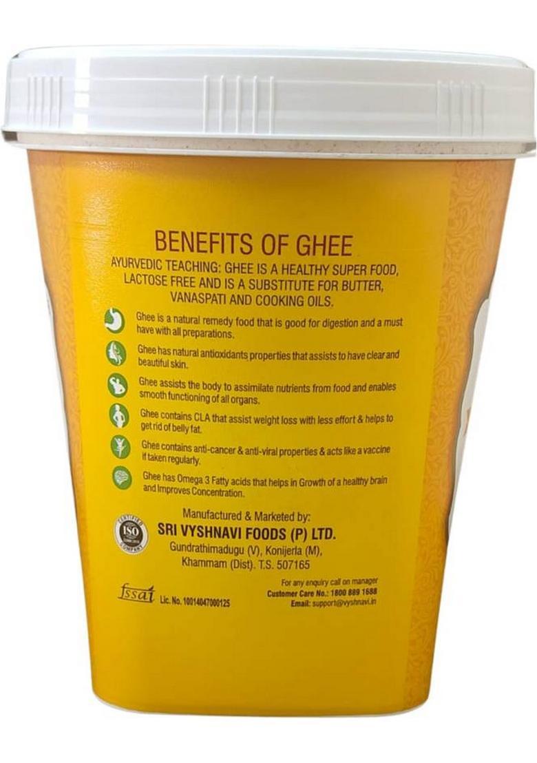 Vyshnavi Pure Cow Ghee | Healthy & Nutritious Good For Digestion Rich In Aroma Tub (1000 G)