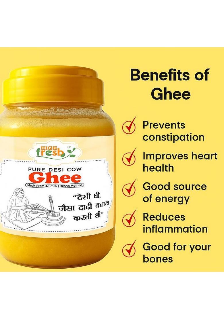 Highfresh 100% Pure Desi Ghee | Lab Tested Keto, Paleo, Vegan |Boosts Health & Digestion Mason Jar (500 Ml)