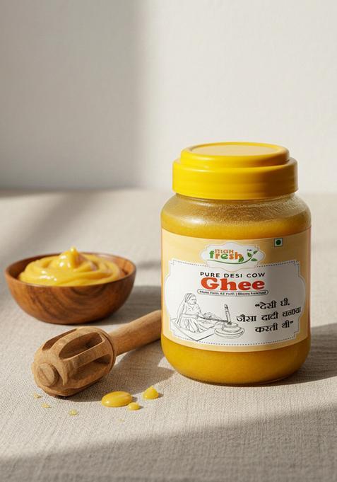 Highfresh 100% Pure Desi Ghee | Lab Tested Keto, Paleo, Vegan |Boosts Health & Digestion Mason Jar (500 Ml)