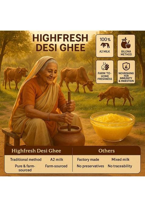 Highfresh 100% Pure Desi Ghee | Lab Tested Keto, Paleo, Vegan |Boosts Health & Digestion Mason Jar (500 Ml)