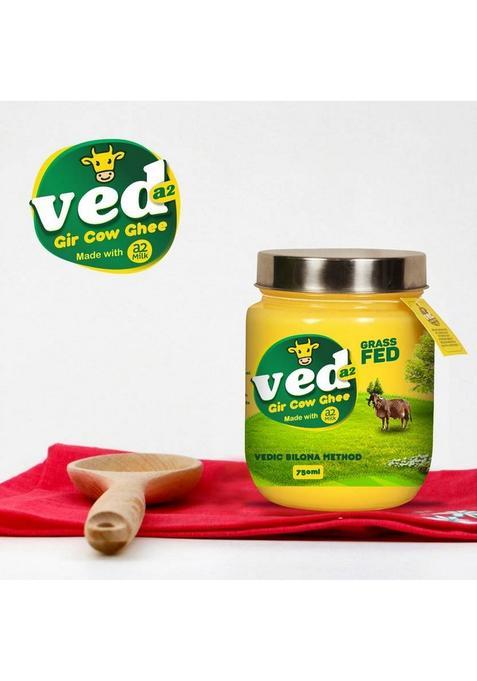 Ved-A2 Grass Fed A2 Gir Cow Ghee Glass Bottle (750 Ml)