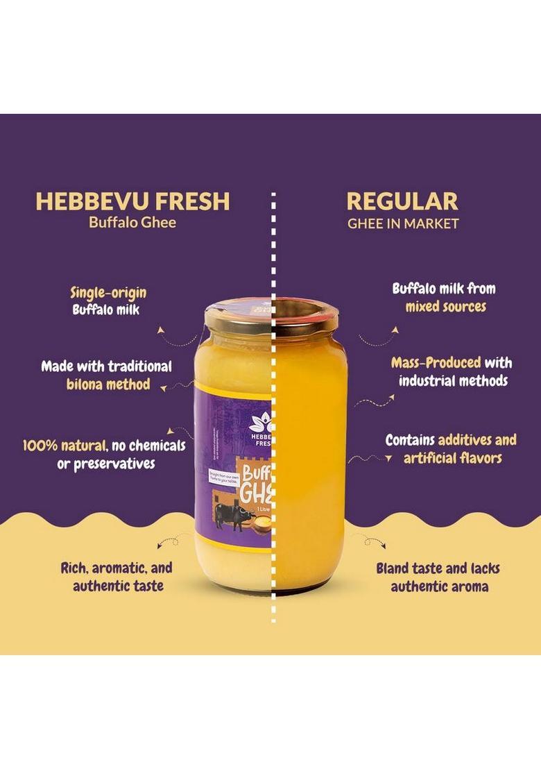 Hebbevu Fresh Pure Buffalo Ghee Glass Bottle (1 L)