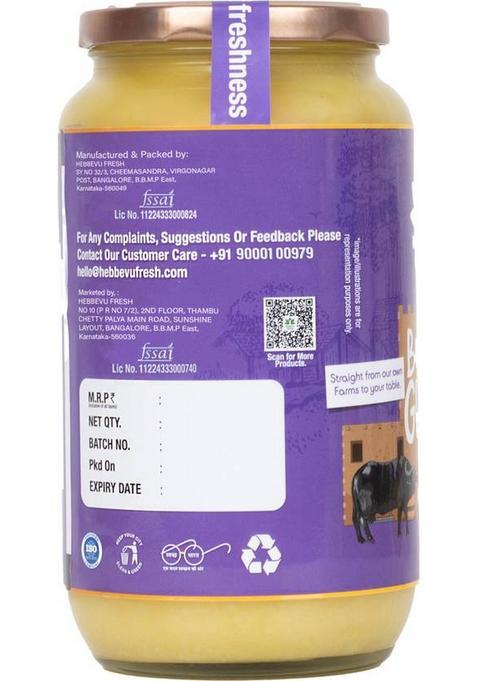 Hebbevu Fresh Pure Buffalo Ghee Glass Bottle (1 L)