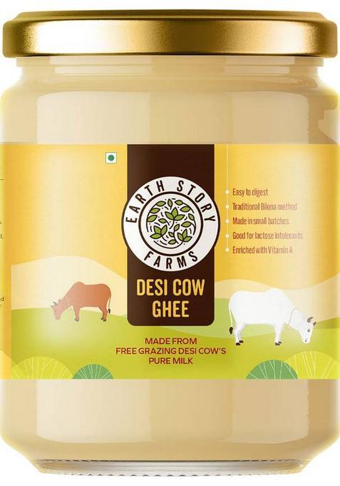 Earth Story Farms 100% Pure Natural Organic Desi Cow Ghee Glass Bottle (500 G)