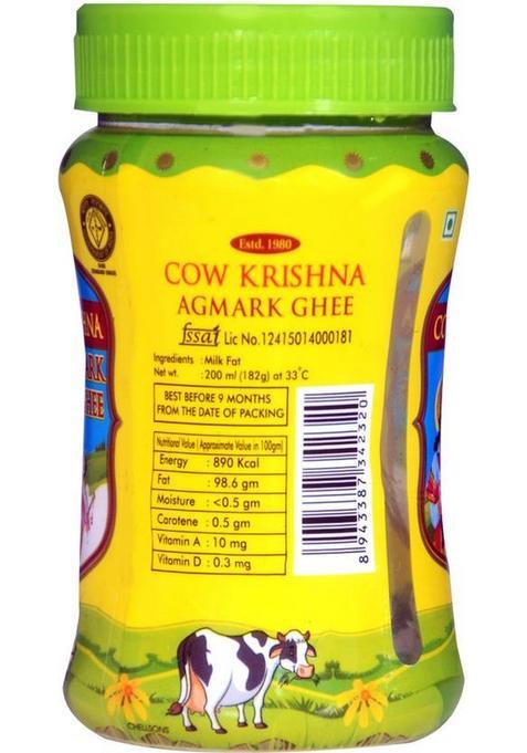 Cow Krishna Agmark Ghee-Pure Ghee 200Ml (Pack Of 4) Plastic Bottle (800 Ml, Pack