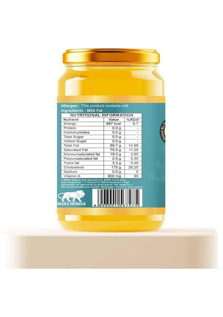 Truebharat A2 Desi Cow Ghee 950Ml Pure, Natural & Traditional Bilona Process Mason Jar (950 Ml) - Indya