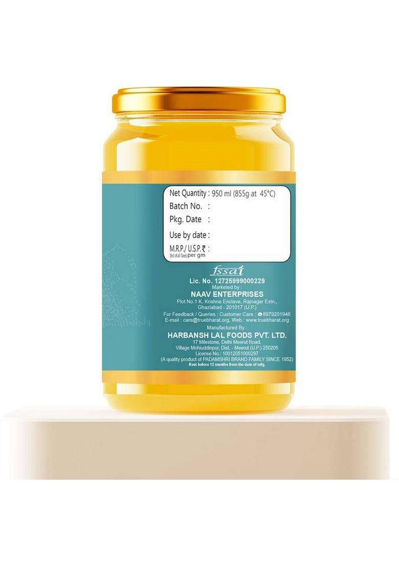 Truebharat A2 Desi Cow Ghee 950Ml Pure, Natural & Traditional Bilona Process Mason Jar (950 Ml) - Indya