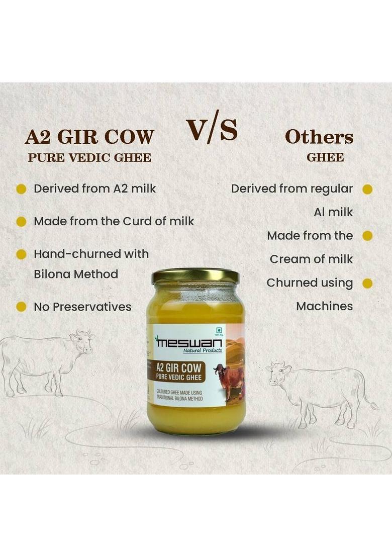 Meswan Gir Cow Ghee A2 Pure Ghee_1000Ml Glass Bottle (1 Kg)