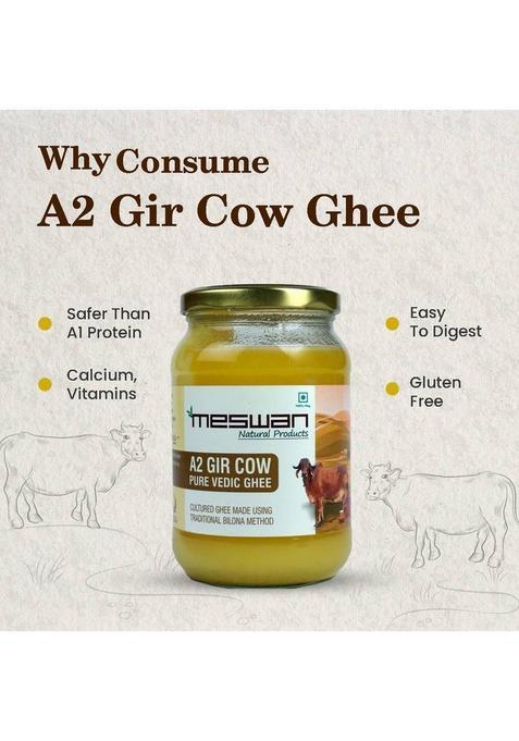 Meswan Gir Cow Ghee A2 Pure Ghee_1000Ml Glass Bottle (1 Kg)
