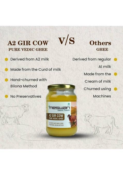 Meswan Gir Cow Ghee A2 Pure Ghee_1000Ml Glass Bottle (1 Kg)
