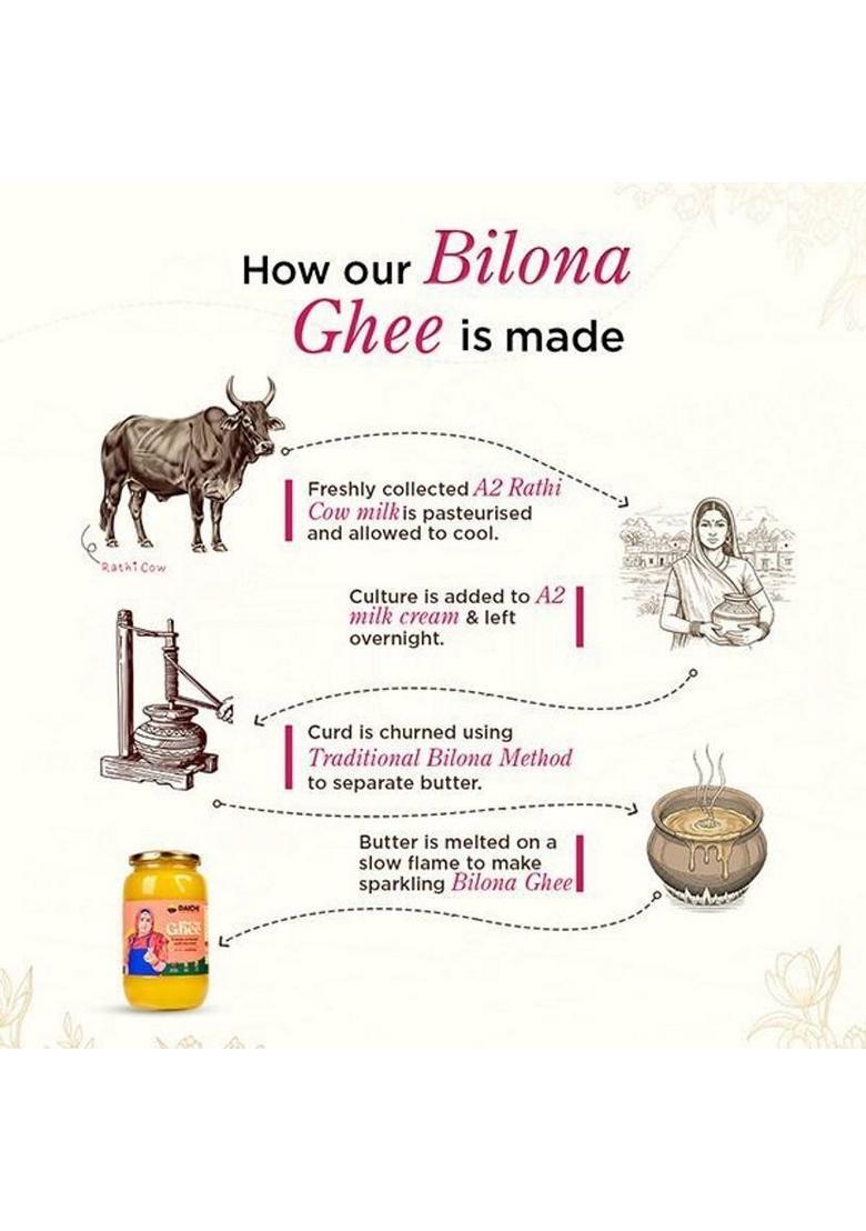 Daichi Desi Cow Ghee|Pure, Natural, And Healthy, Indigenous A2 Cows Milk| Ghee Glass Bottle (1 Kg)