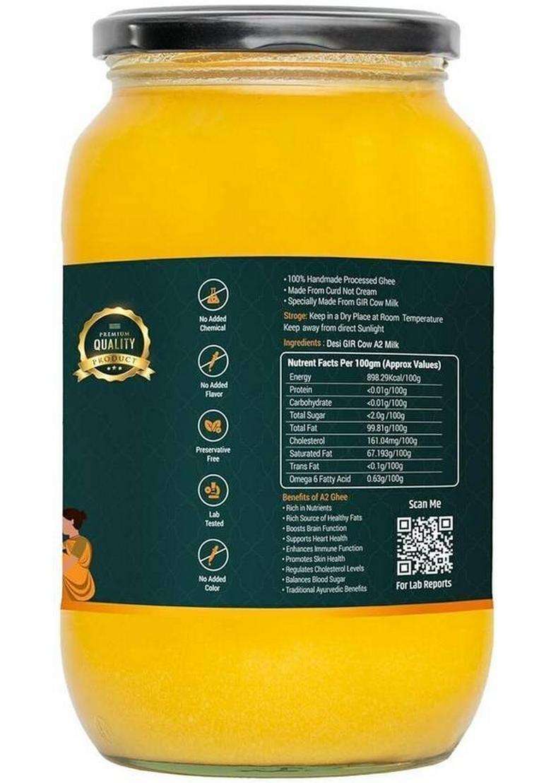 Gaubhumi Organic Rich And Nutritious Clarified A2 Gir 1000 Ml Cow Ghee Pack Of 2 Glass Bottle (1000 Ml, 2) - Indya