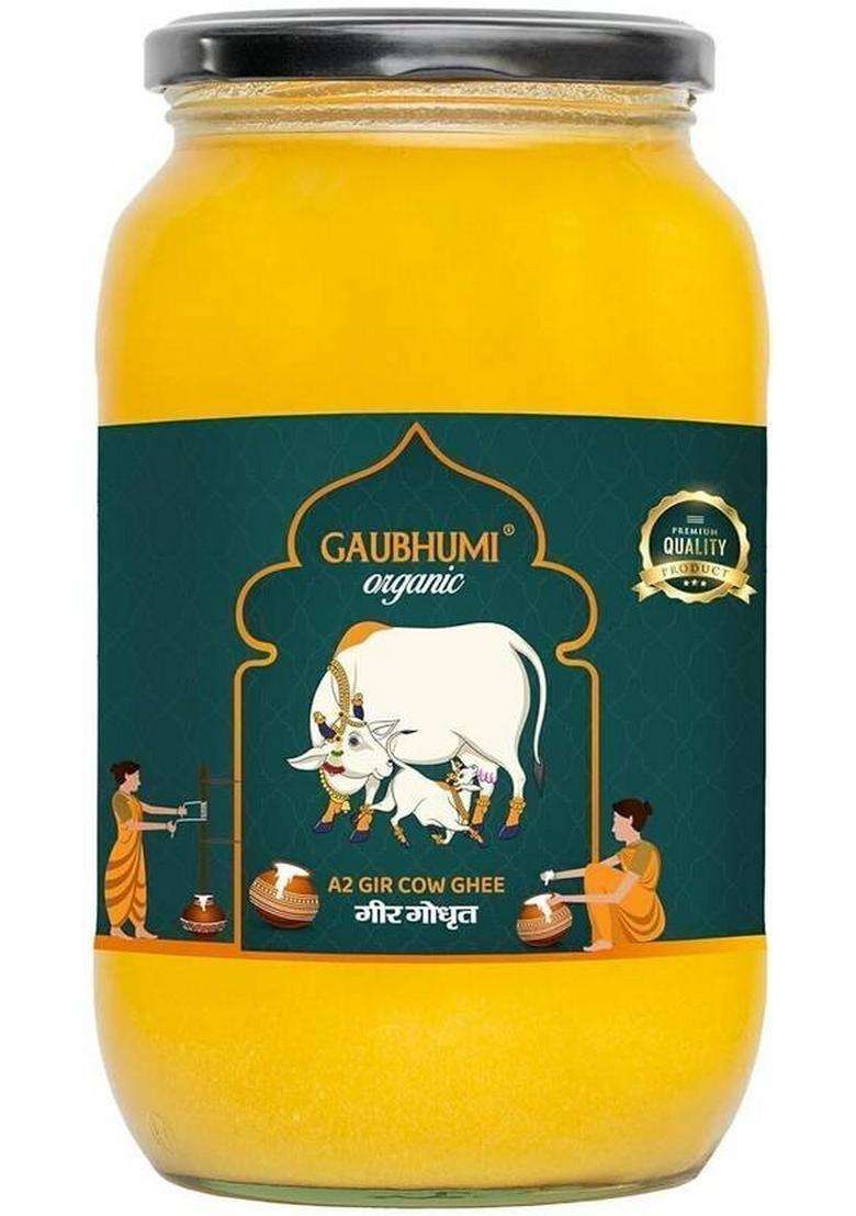 Gaubhumi Organic Rich And Nutritious Clarified A2 Gir 1000 Ml Cow Ghee Pack Of 2 Glass Bottle (1000 Ml, 2) - Indya