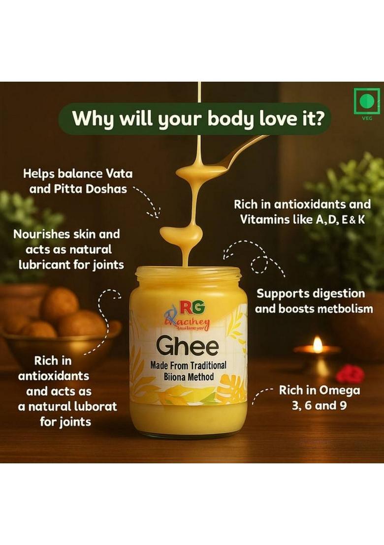 Radhey Govind Pure Organic Ghee Glass Bottle (1 L)