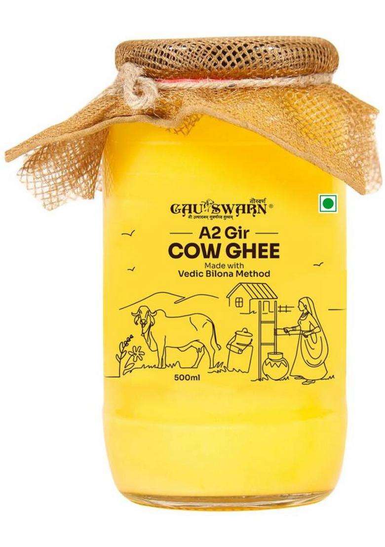 Gau Swarn A2 Gir Cow Ghee Glass Bottle (500 Ml) - Indya