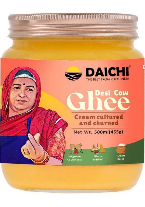 Daichi Desi Cow Ghee|Pure, Natural, And Healthy, Indigenous A2 Cows Milk| Ghee Glass Bottle (500 G)