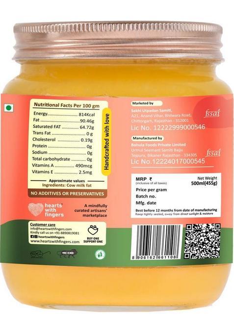 Daichi Desi Cow Ghee|Pure, Natural, And Healthy, Indigenous A2 Cows Milk| Ghee Glass Bottle (500 G)