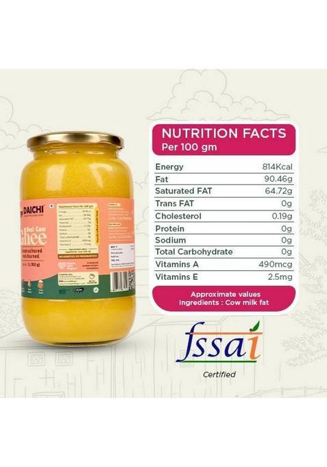 Daichi Desi Cow Ghee|Pure, Natural, And Healthy, Indigenous A2 Cows Milk| Ghee Glass Bottle (500 G)